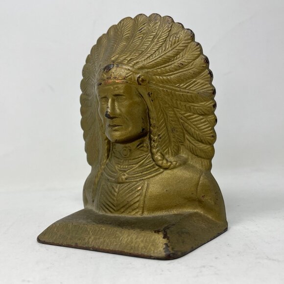 Vintage Cast Iron Native American Indian Chief Bookend Doorstop - Picture 2 of 12